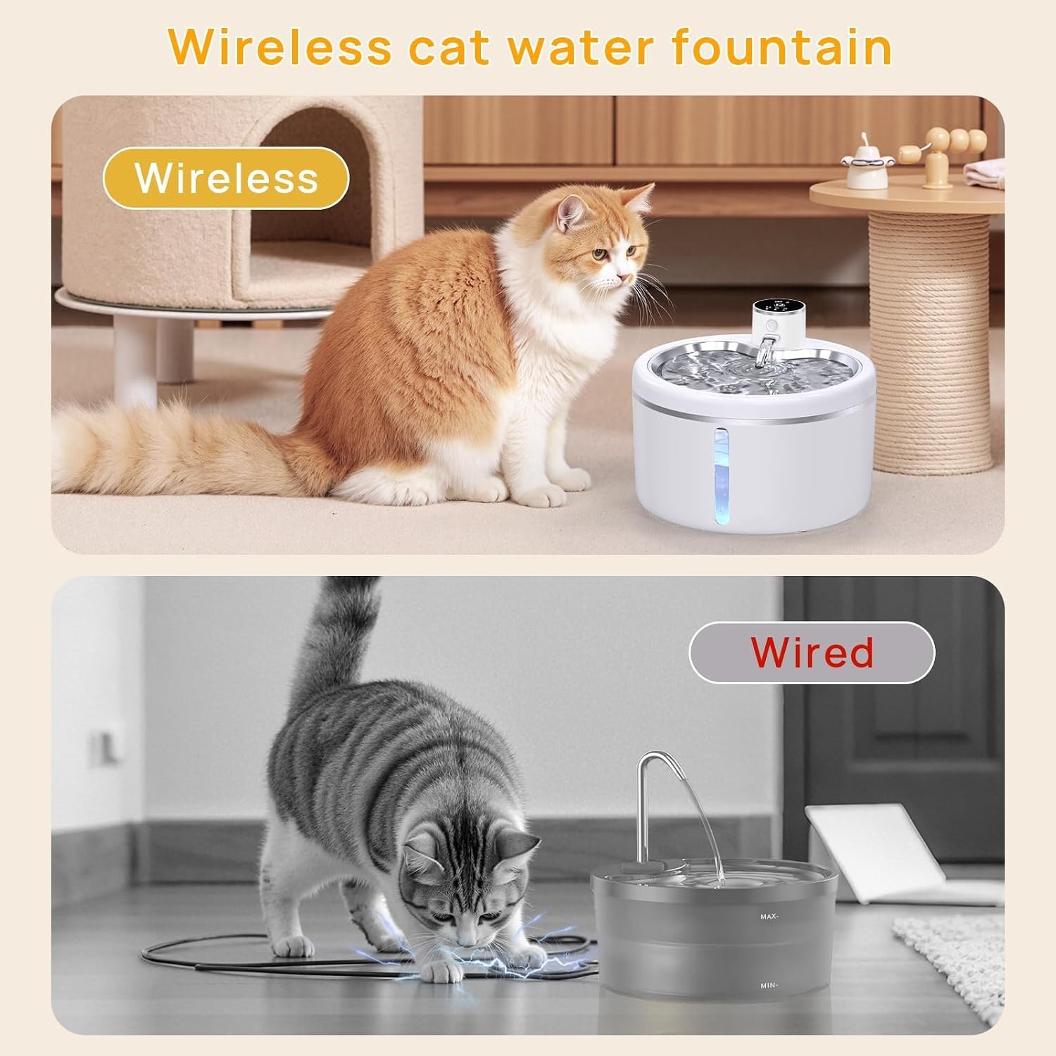 Fontaine à Eau Sans Fil pour Chat et Chien 2,5 L – Ultra Silencieuse, Filtration 4 Couches