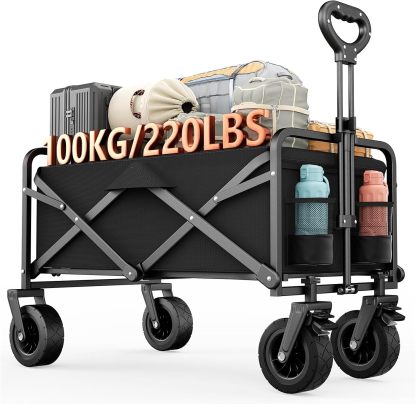Carrello Pieghevole 100L con Ruote, Manico Regolabile, Portatile e Richiudibile, per Campeggio, Spiaggia, Giardino e Picnic