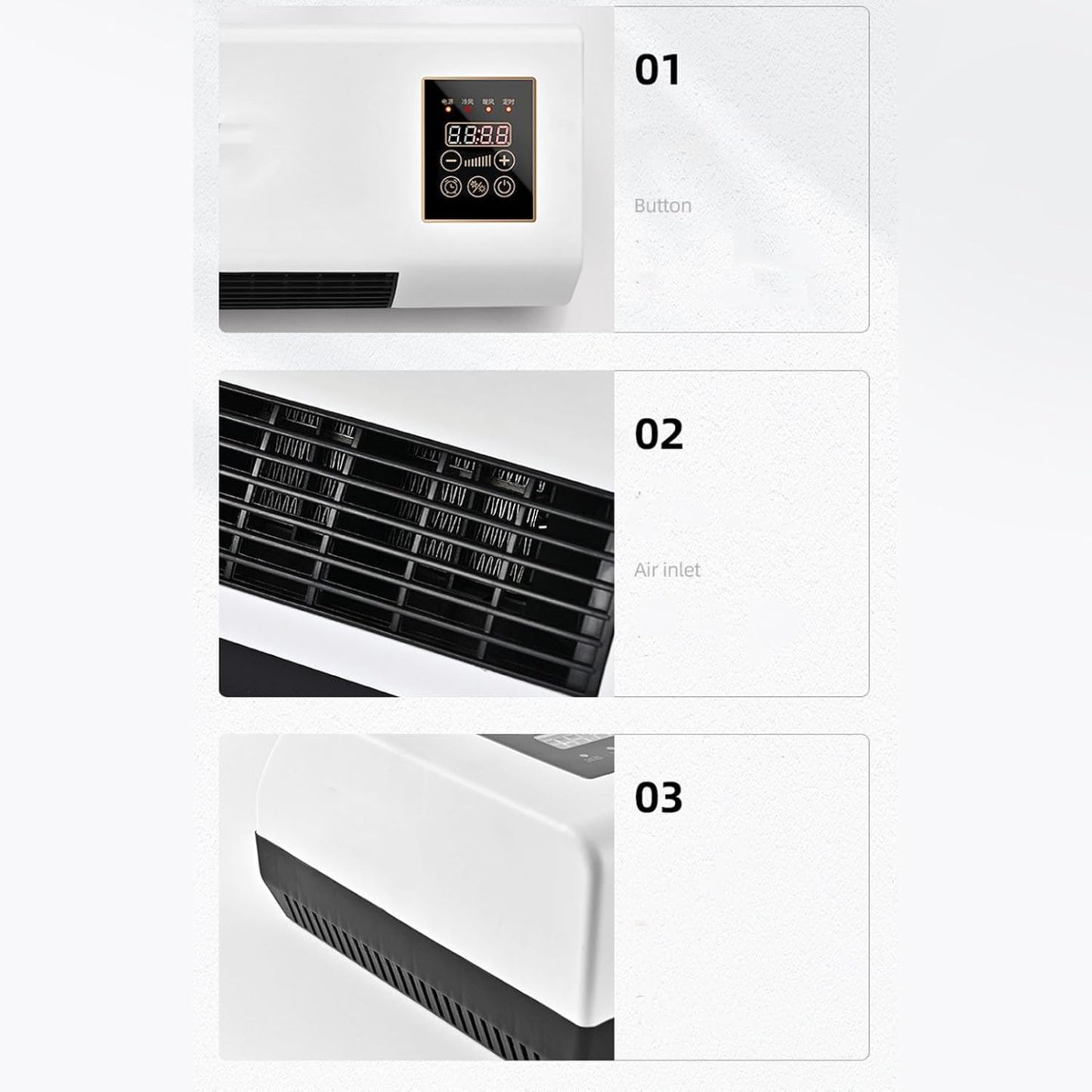 Termoventilatore da Parete 2000W, Solo Aria Calda, con Telecomando, Timer 8 Ore, Riscaldatore Elettrico