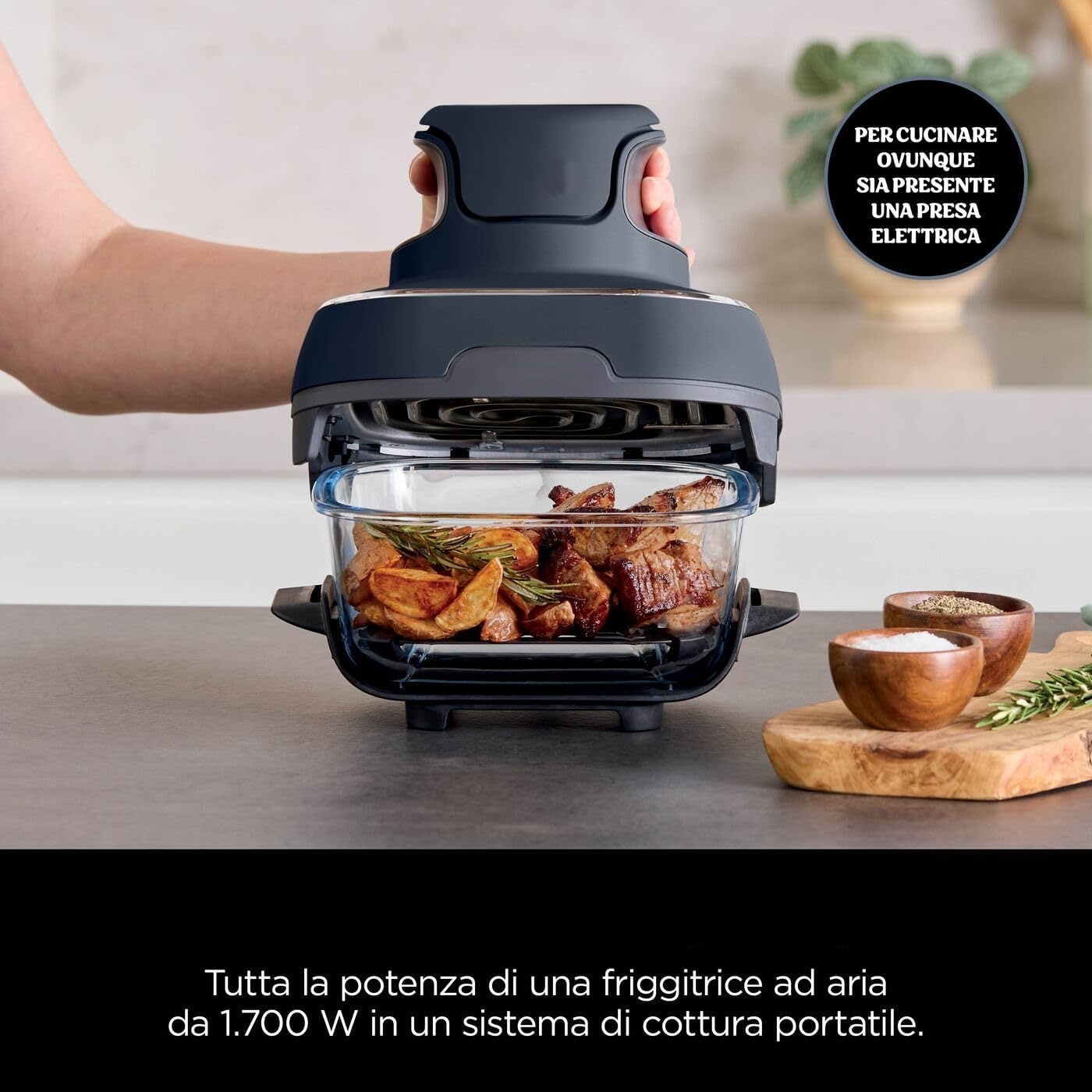 Friggitrice ad Aria Portatile in Vetro, Cottura Senza Olio, Compatta e Facile da Trasportare