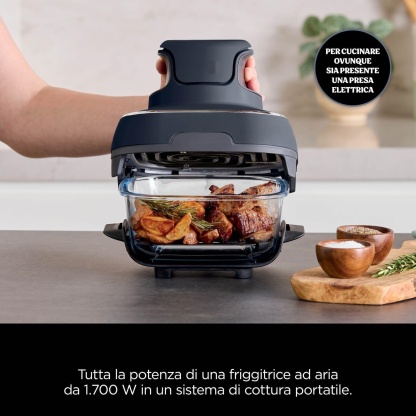 Friggitrice ad Aria Portatile in Vetro, Cottura Senza Olio, Compatta e Facile da Trasportare