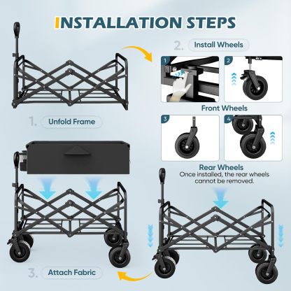 Carrello Pieghevole 100L con Ruote, Manico Regolabile, Portatile e Richiudibile, per Campeggio, Spiaggia, Giardino e Picnic