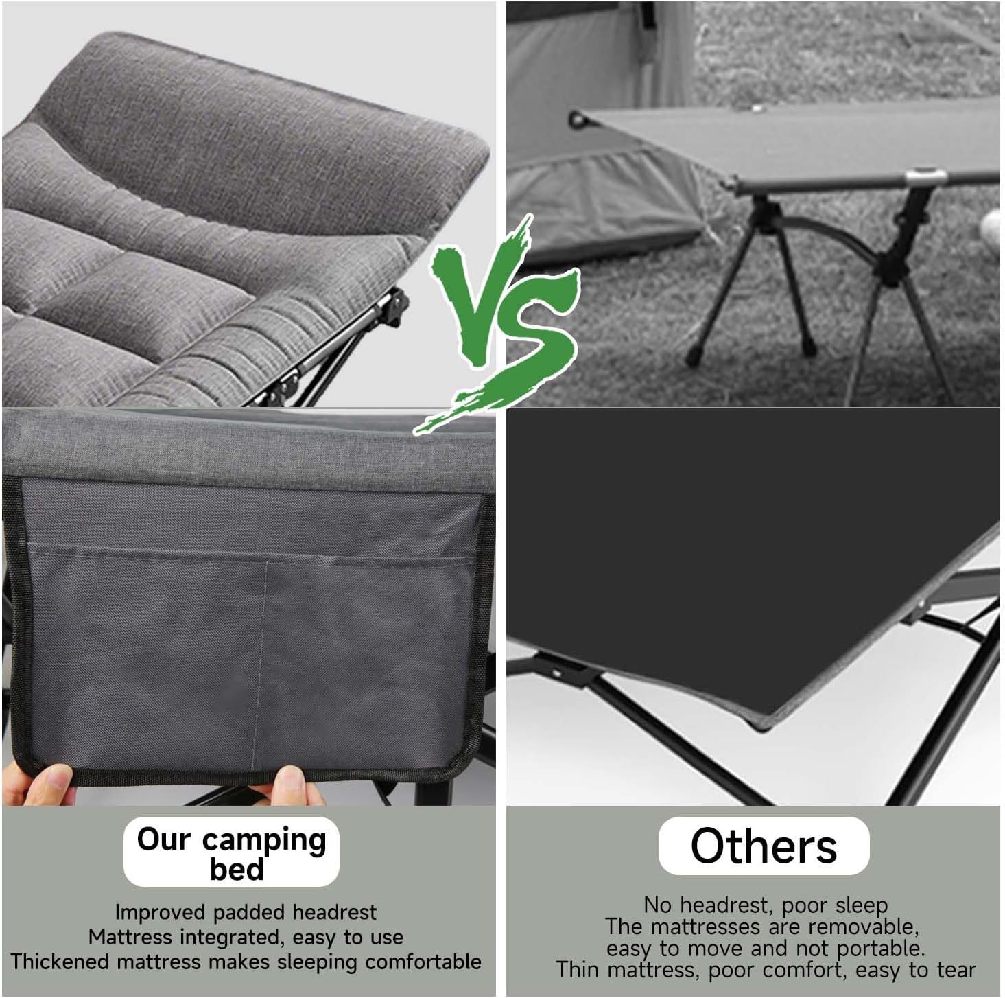 Lettino Relax Extra Large in Cotone con Poggiatesta, Struttura Robusta e Portatile, per Casa, Ufficio e Campeggio