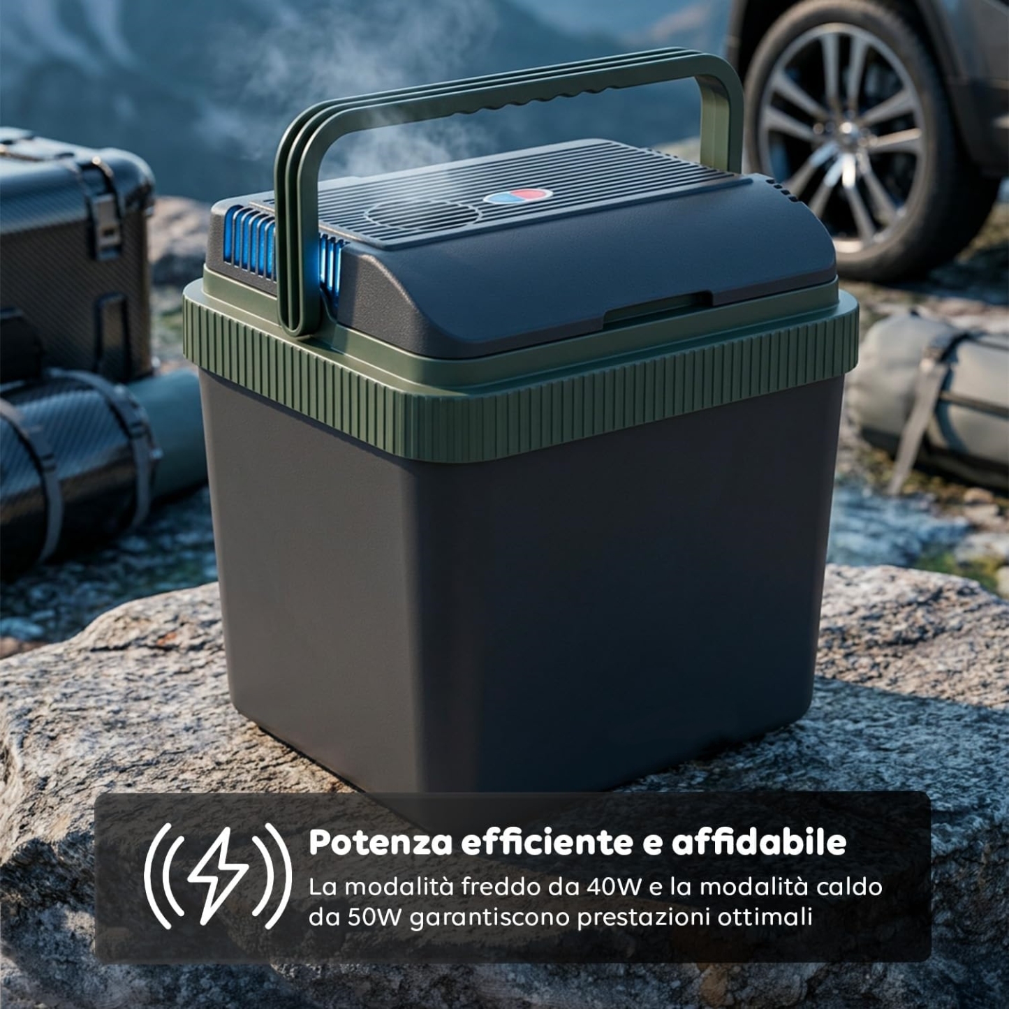 Borsa Frigo Elettrica 24L, Funzione Caldo/Freddo, Raffredda fino a -18°C sotto la temperatura ambiente e Riscalda fino a 65°C, 40/50W