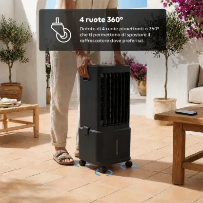 Raffrescatore Evaporativo 8,5L – Telecomando, Display LED, 3 Velocità e Timer 7H