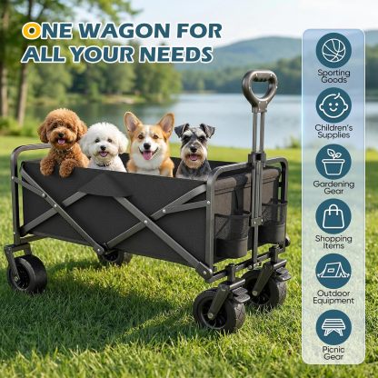Carrello Pieghevole 100L con Ruote, Manico Regolabile, Portatile e Richiudibile, per Campeggio, Spiaggia, Giardino e Picnic