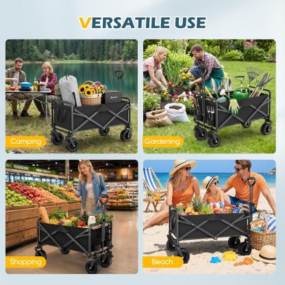 Carrello Pieghevole 100L con Ruote, Manico Regolabile, Portatile e Richiudibile, per Campeggio, Spiaggia, Giardino e Picnic