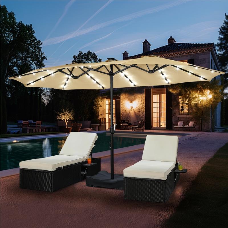 Sombrilla de Patio Grande 13/15 ft | Rectangular Doble Cara con 36 Luces LED y Manivela + Base Incluida