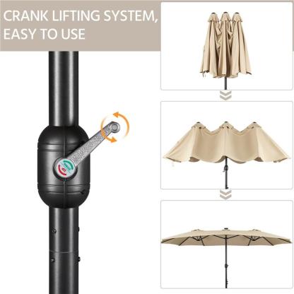 Sombrilla de Patio Grande 13/15 ft | Rectangular Doble Cara con 36 Luces LED y Manivela + Base Incluida