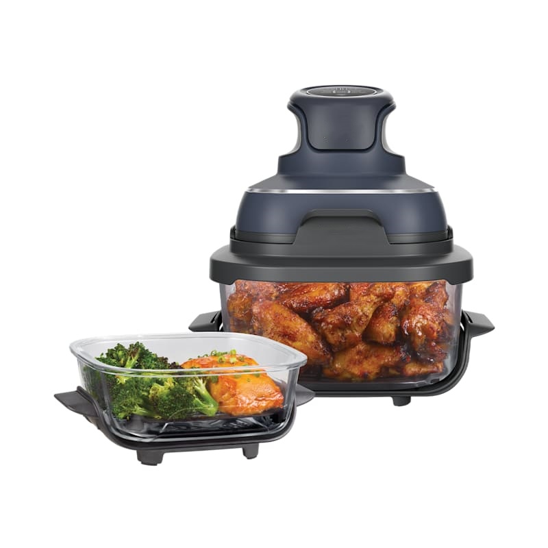 Freidora de Aire Portátil de Cristal 4 en 1 | Incluye 2 Recipientes con Tapa, Cocina Saludable y Compacta