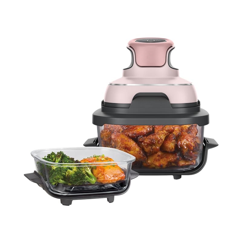 Freidora de Aire Portátil de Cristal 4 en 1 | Incluye 2 Recipientes con Tapa, Cocina Saludable y Compacta