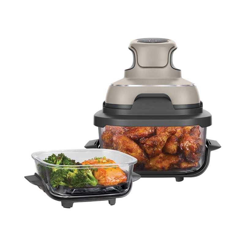 Freidora de Aire Portátil de Cristal 4 en 1 | Incluye 2 Recipientes con Tapa, Cocina Saludable y Compacta