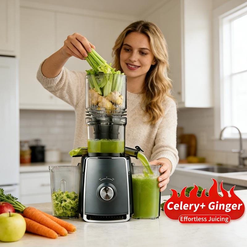 Extracteur de Jus à Pression à Froid 300 W – Grande Ouverture 13,5 cm, Extracteur Lent pour Fruits et Légumes Entiers, Facile à Nettoyer, Utilisation Professionnelle