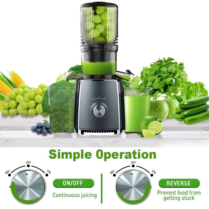 Extracteur de Jus à Pression à Froid 300 W – Grande Ouverture 13,5 cm, Extracteur Lent pour Fruits et Légumes Entiers, Facile à Nettoyer, Utilisation Professionnelle