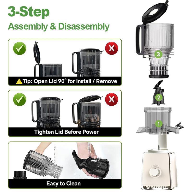 Extracteur de Jus à Pression à Froid 300 W – Grande Ouverture 13,5 cm, Extracteur Lent pour Fruits et Légumes Entiers, Facile à Nettoyer, Utilisation Professionnelle