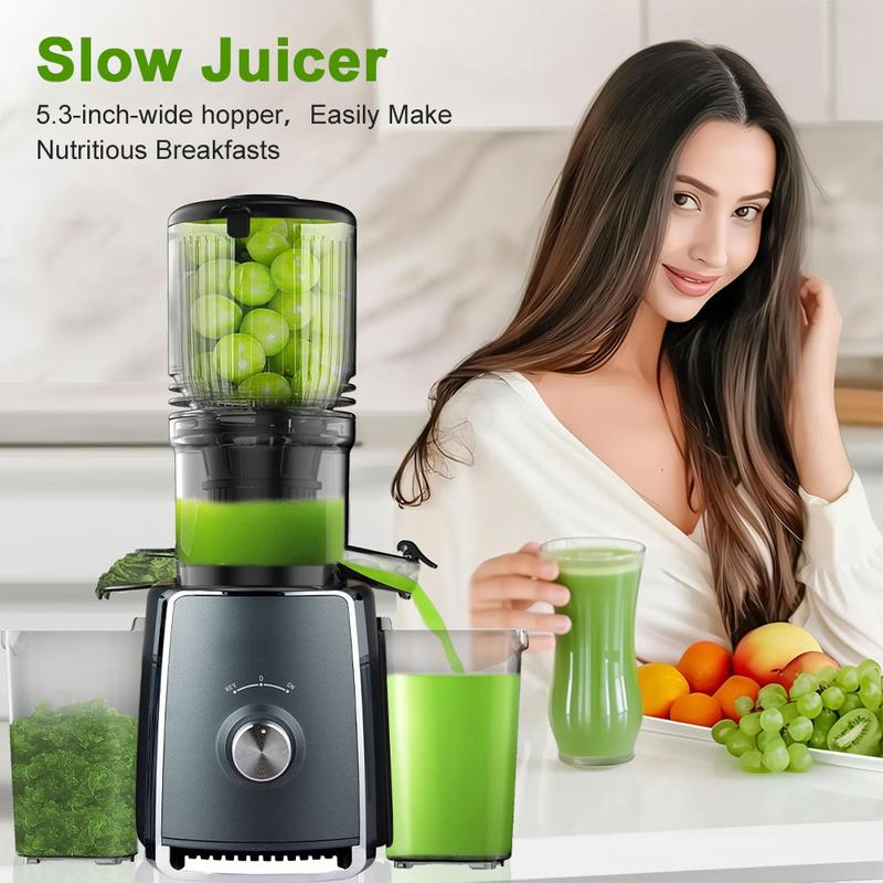 Extracteur de Jus à Pression à Froid 300 W – Grande Ouverture 13,5 cm, Extracteur Lent pour Fruits et Légumes Entiers, Facile à Nettoyer, Utilisation Professionnelle