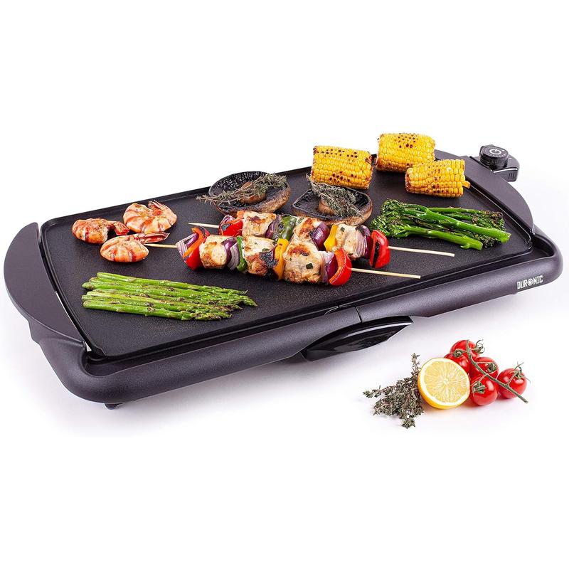 Piastra Elettrica Teppanyaki 2000W, Grill da Tavolo 52x27 cm, Superficie Antiaderente, Termostato Regolabile, per Interno ed Esterno