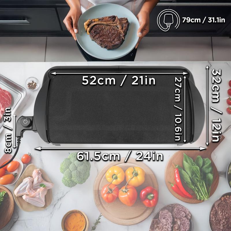 Piastra Elettrica Teppanyaki 2000W, Grill da Tavolo 52x27 cm, Superficie Antiaderente, Termostato Regolabile, per Interno ed Esterno