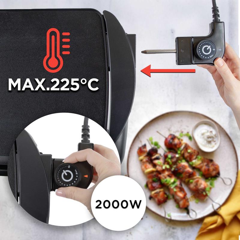 Piastra Elettrica Teppanyaki 2000W, Grill da Tavolo 52x27 cm, Superficie Antiaderente, Termostato Regolabile, per Interno ed Esterno
