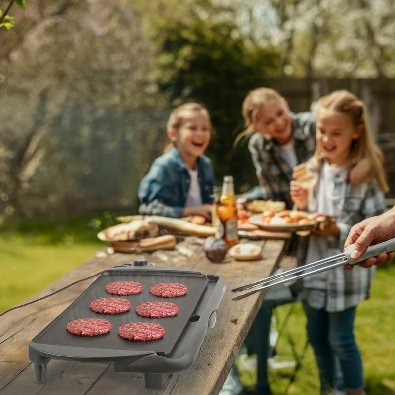 Piastra Elettrica Teppanyaki 2000W, Grill da Tavolo 52x27 cm, Superficie Antiaderente, Termostato Regolabile, per Interno ed Esterno