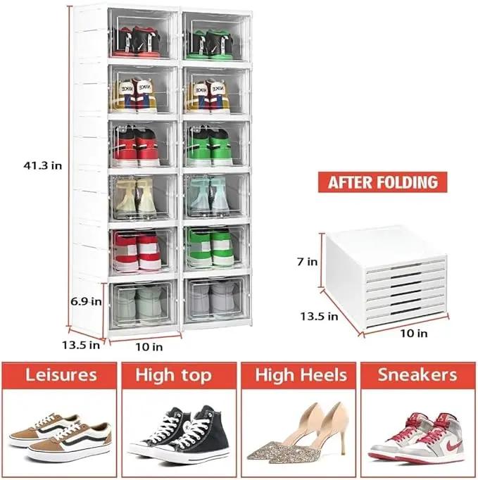 Scarpiera Impilabile a 6 Ripiani con Sportelli, Sistema di Ventilazione, Salvaspazio