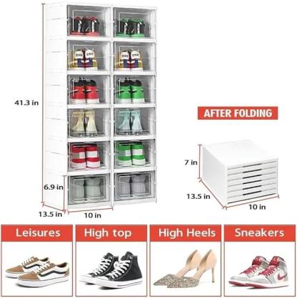 Scarpiera Impilabile a 6 Ripiani con Sportelli, Sistema di Ventilazione, Salvaspazio