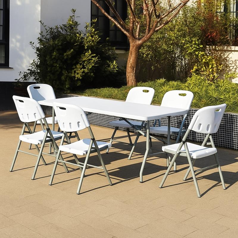 Tavolo Pieghevole 180×70×74 cm – Salvaspazio, Robusto, Colore Bianco