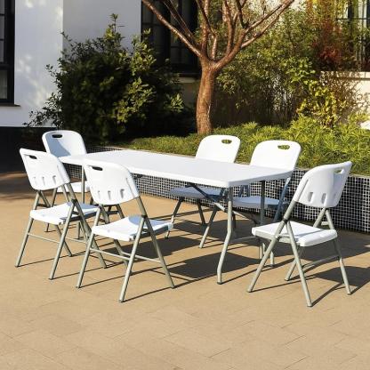 Tavolo Pieghevole 180×70×74 cm – Salvaspazio, Robusto, Colore Bianco