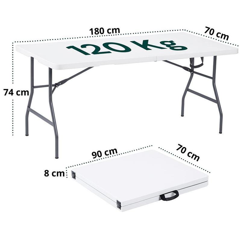 Tavolo Pieghevole 180×70×74 cm – Salvaspazio, Robusto, Colore Bianco