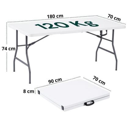 Tavolo Pieghevole 180×70×74 cm – Salvaspazio, Robusto, Colore Bianco