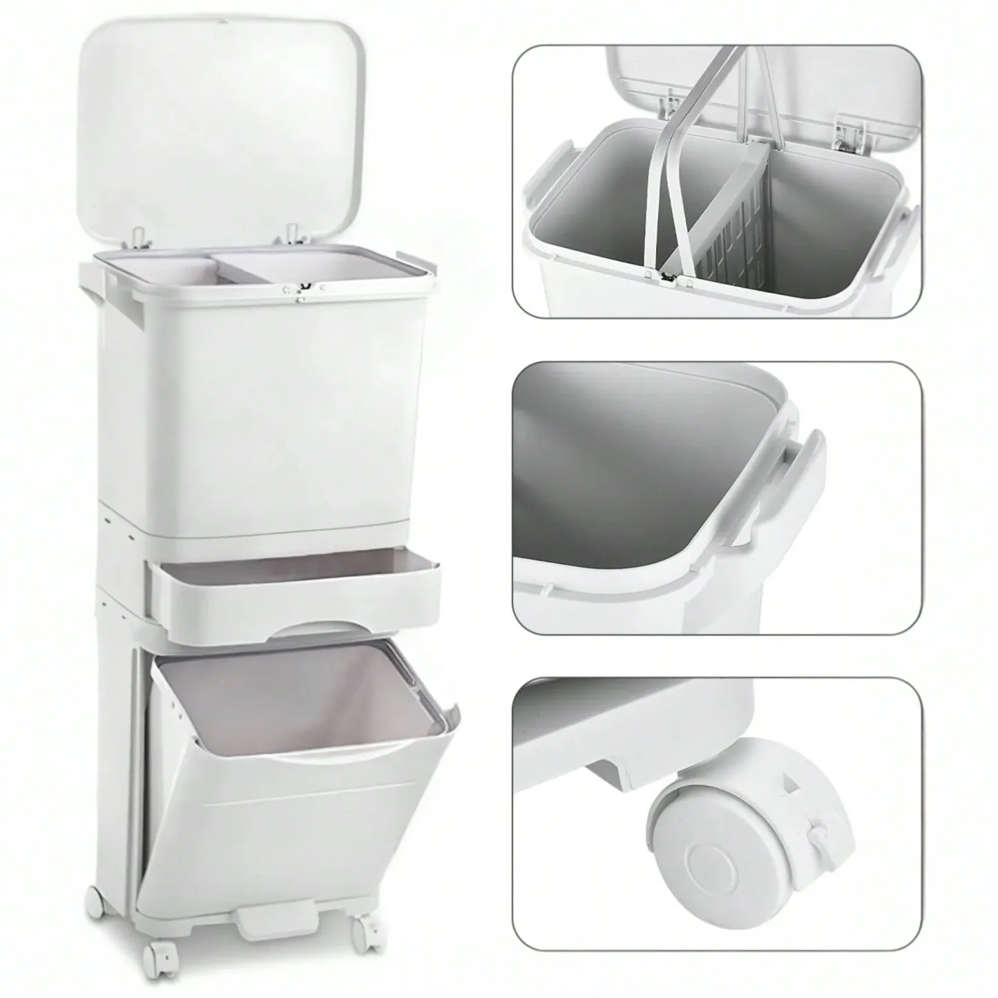 Cubo de Basura con 3 Compartimentos 43,2 L | Reciclaje y Pedal