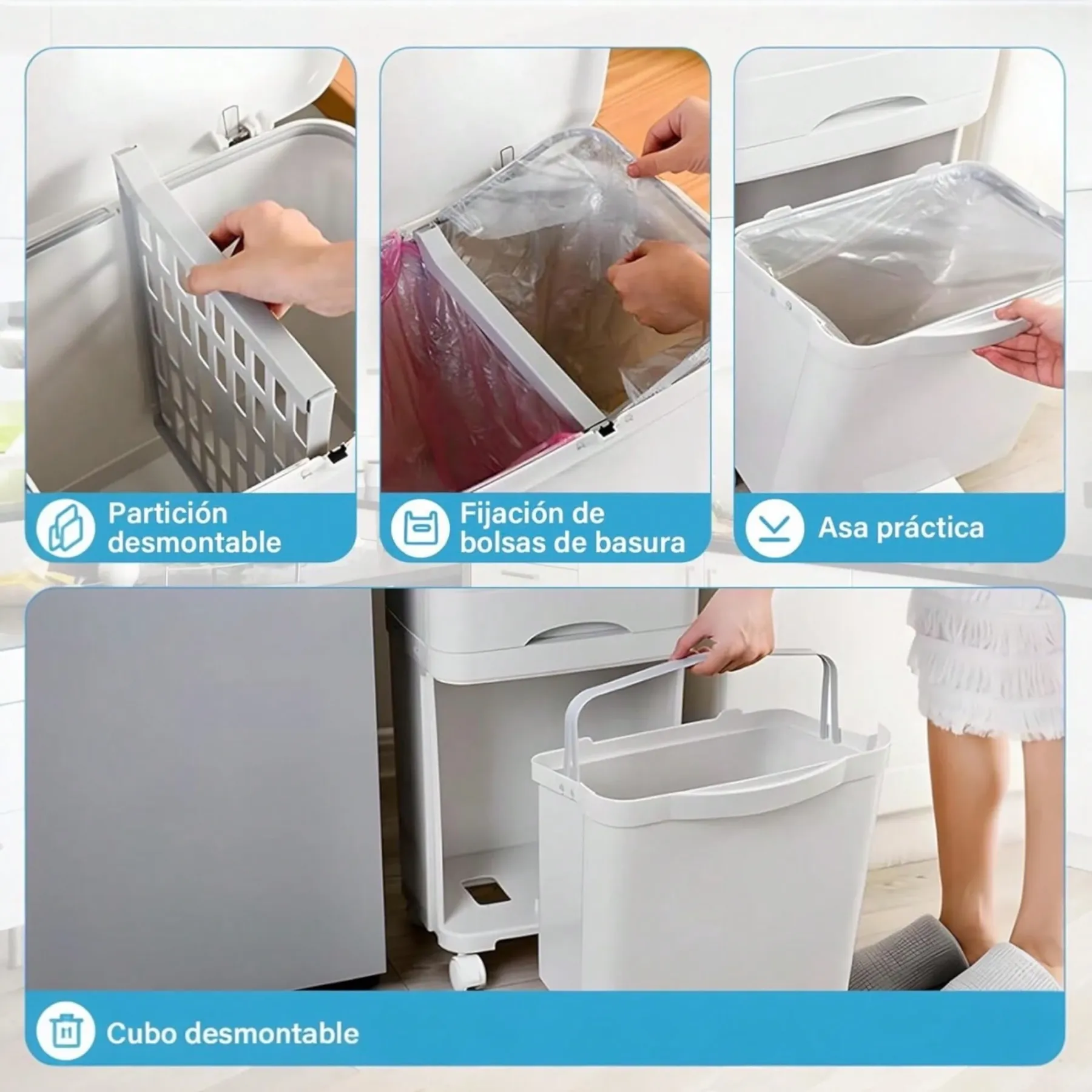 Cubo de Basura con 3 Compartimentos 43,2 L | Reciclaje y Pedal