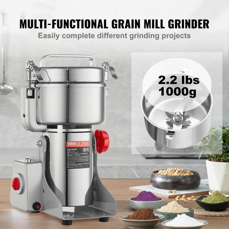 Moulin à Grains Électrique 1000 g, 3000 W – Broyeur Haute Vitesse en Acier Inoxydable pour Céréales, Épices, Herbes et Café