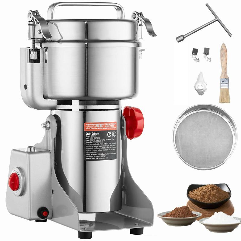 Moulin à Grains Électrique 1000 g, 3000 W – Broyeur Haute Vitesse en Acier Inoxydable pour Céréales, Épices, Herbes et Café