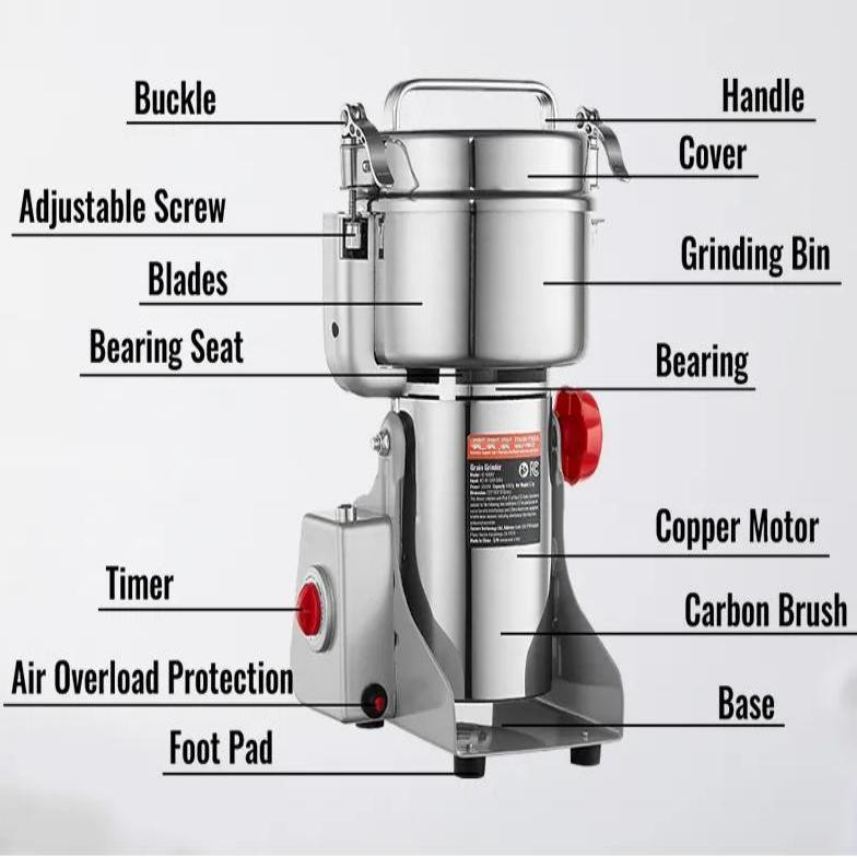Moulin à Grains Électrique 1000 g, 3000 W – Broyeur Haute Vitesse en Acier Inoxydable pour Céréales, Épices, Herbes et Café