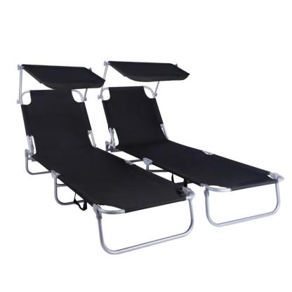 Pack de 2 Tumbonas Plegables con Parasol Ajustable | Reclinables, Aluminio y Textilene para Playa y Piscina