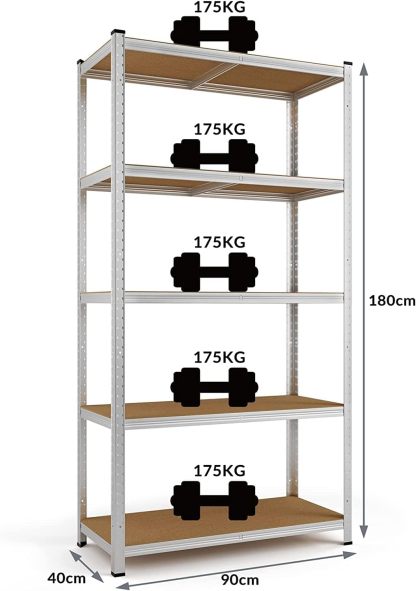 Pack de 2 Estanterías Metálicas 180 × 90 × 40 cm | 5 Baldas Ajustables, Acero Galvanizado y MDF