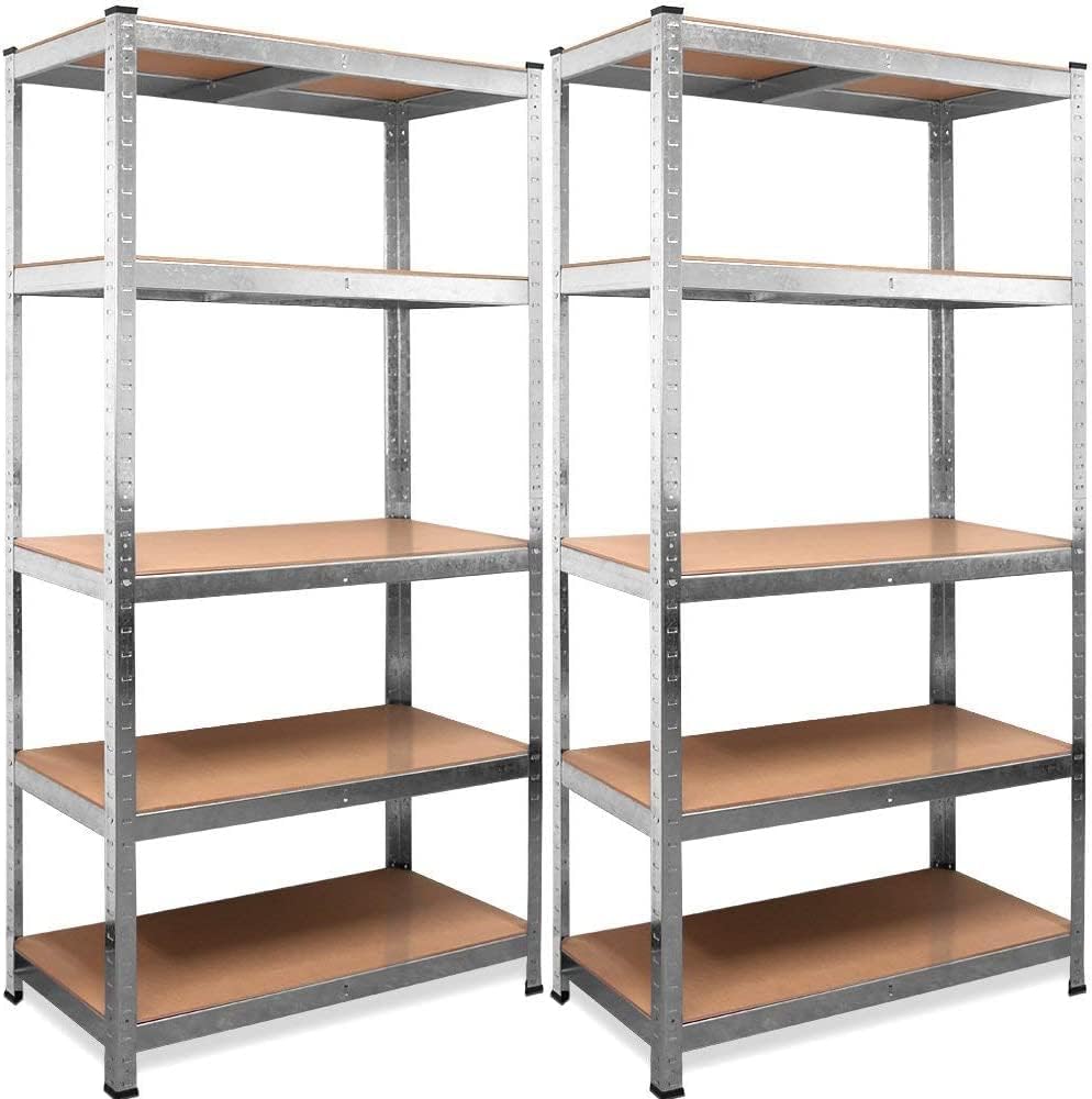 Pack de 2 Estanterías Metálicas 180 × 90 × 40 cm | 5 Baldas Ajustables, Acero Galvanizado y MDF