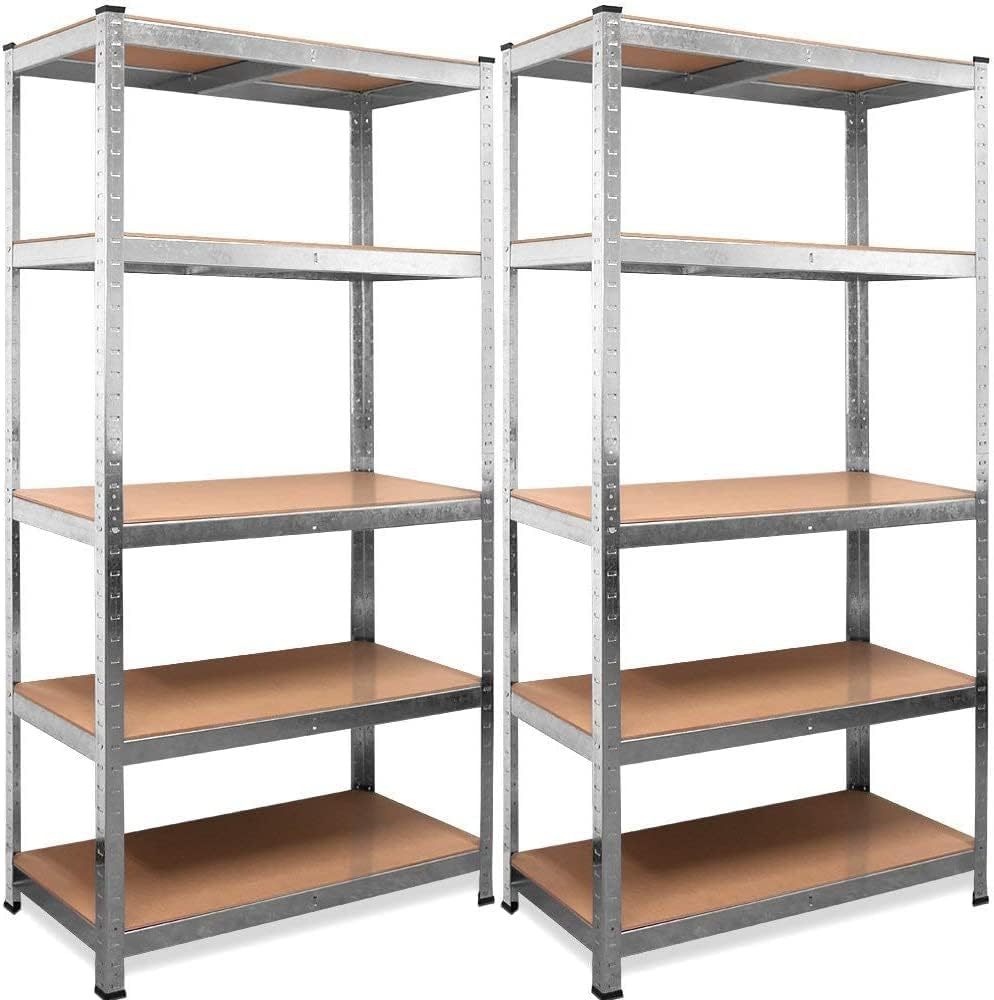 Pack de 2 Estanterías Metálicas 180 × 90 × 40 cm | 5 Baldas Ajustables, Acero Galvanizado y MDF