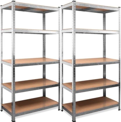 Pack de 2 Estanterías Metálicas 180 × 90 × 40 cm | 5 Baldas Ajustables, Acero Galvanizado y MDF