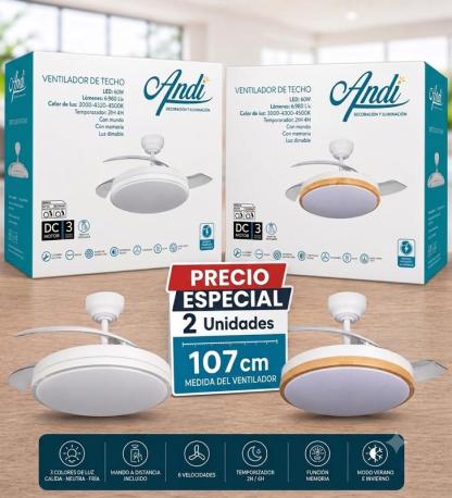 Pack de 2 Ventiladores de Techo LED Ø107 cm | Motor DC, Luz Regulable, Mando a Distancia, Modo Verano/Invierno