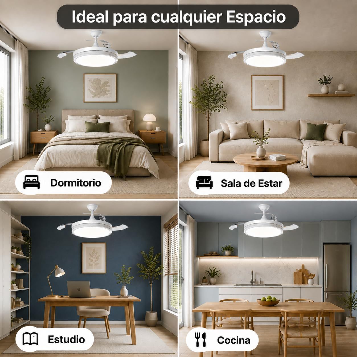 Ventilador de Techo LED 66W Ø107 cm | Aspas Retráctiles, Luz Regulable y Mando a Distancia