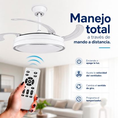 Ventilador de Techo LED 66W Ø107 cm | Aspas Retráctiles, Luz Regulable y Mando a Distancia