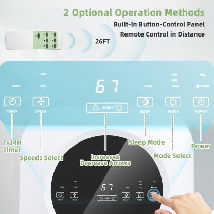 Aire Acondicionado Portátil 9000 BTU | 2 Velocidades, Mando a Distancia, Temporizador 24 h y Kit de Ventana