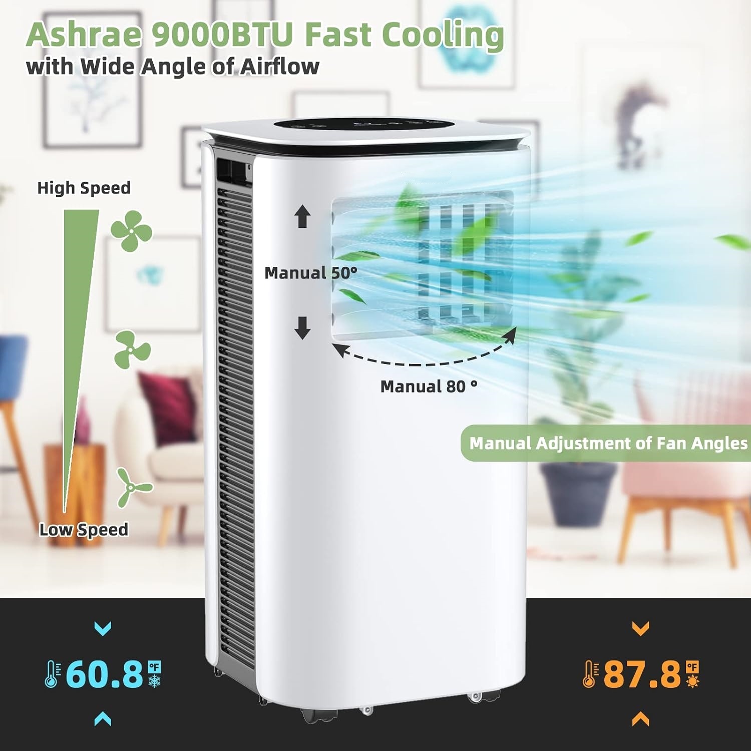 Aire Acondicionado Portátil 9000 BTU | 2 Velocidades, Mando a Distancia, Temporizador 24 h y Kit de Ventana