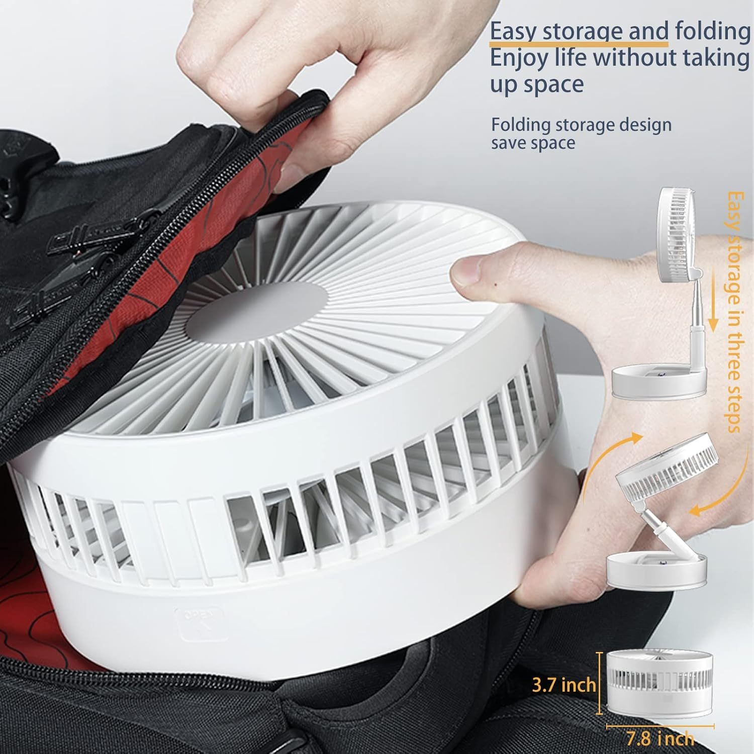 Ventilador Portátil Recargable 8000 mAh | Plegable, Extensible, 4 Velocidades, Mando a Distancia y Temporizador