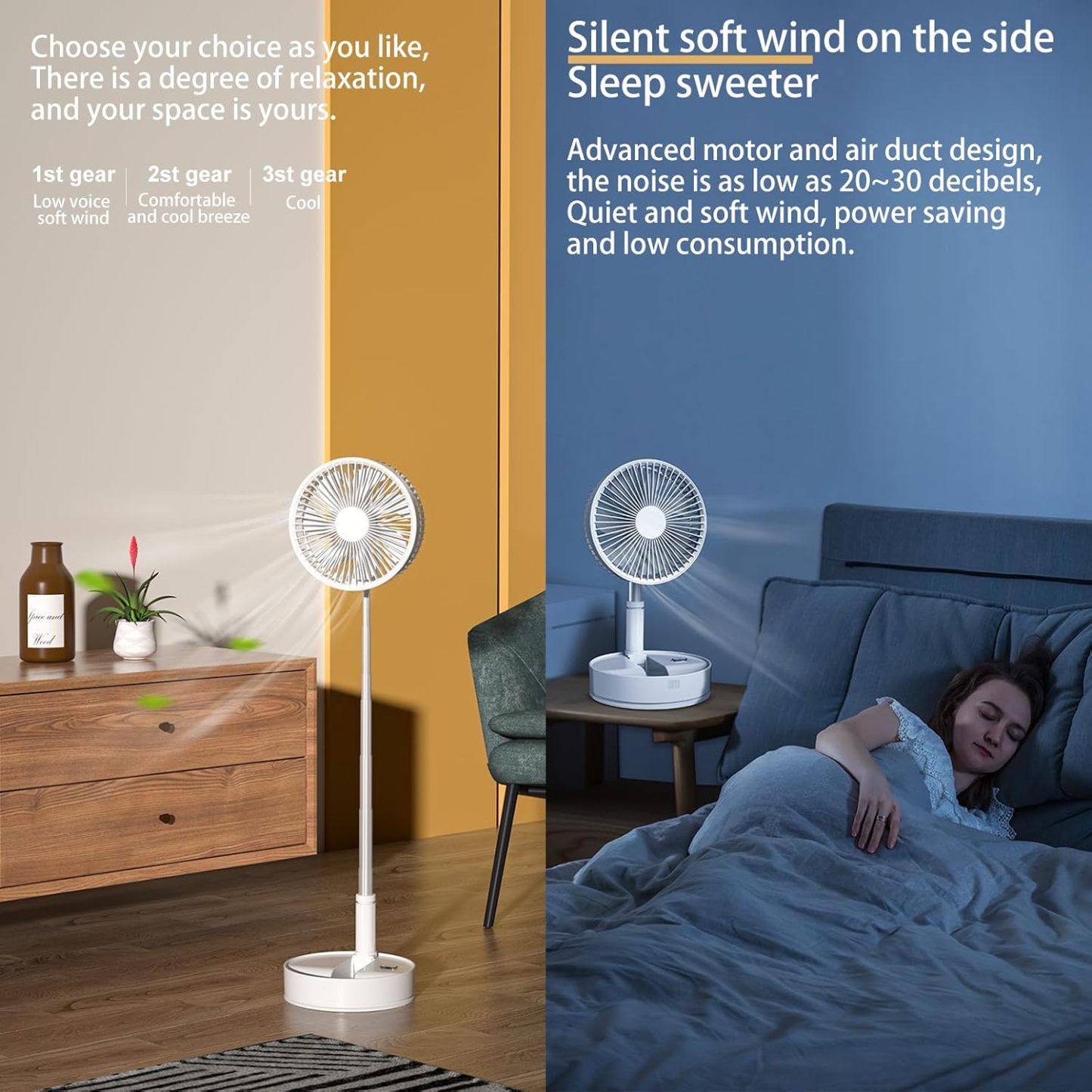 Ventilador Portátil Recargable 8000 mAh | Plegable, Extensible, 4 Velocidades, Mando a Distancia y Temporizador