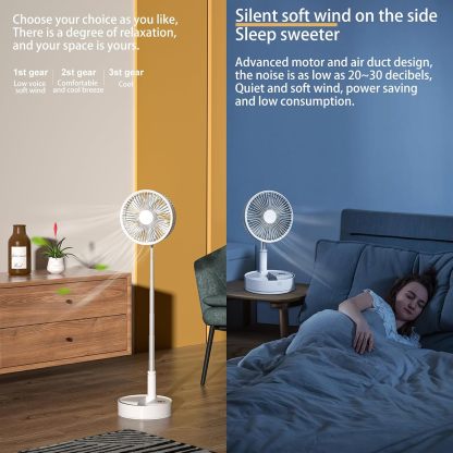 Ventilador Portátil Recargable 8000 mAh | Plegable, Extensible, 4 Velocidades, Mando a Distancia y Temporizador
