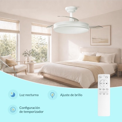 Ventilador de Techo con Luz LED 66–72W | Mando a Distancia, Luz Regulable y Motor Silencioso