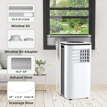 Aire Acondicionado Portátil 9000 BTU | 2 Velocidades, Mando a Distancia, Temporizador 24 h y Kit de Ventana